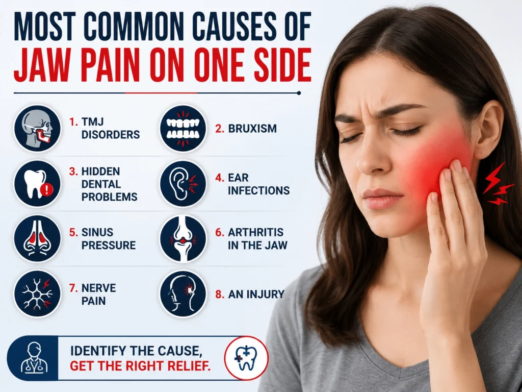 Most common causes of jaw pain on one side