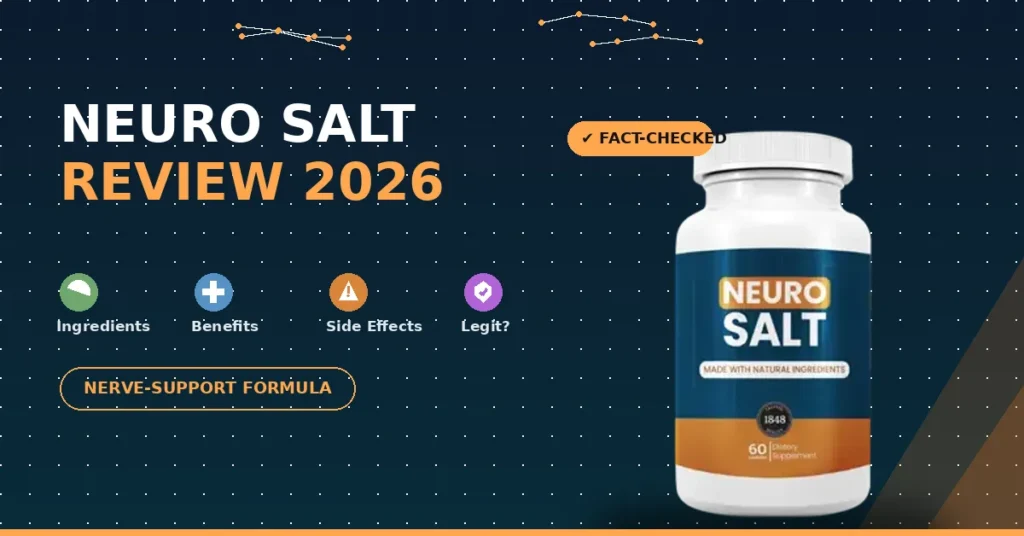 Neuro Salt supplement bottle and capsules with nerve-support ingredient icons
