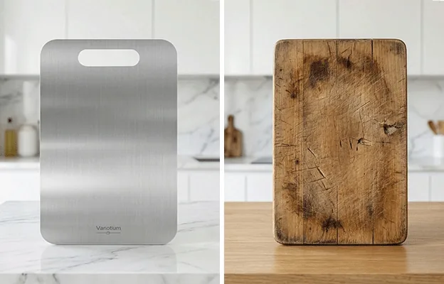 Vanotium Titanium Cutting Board old and new